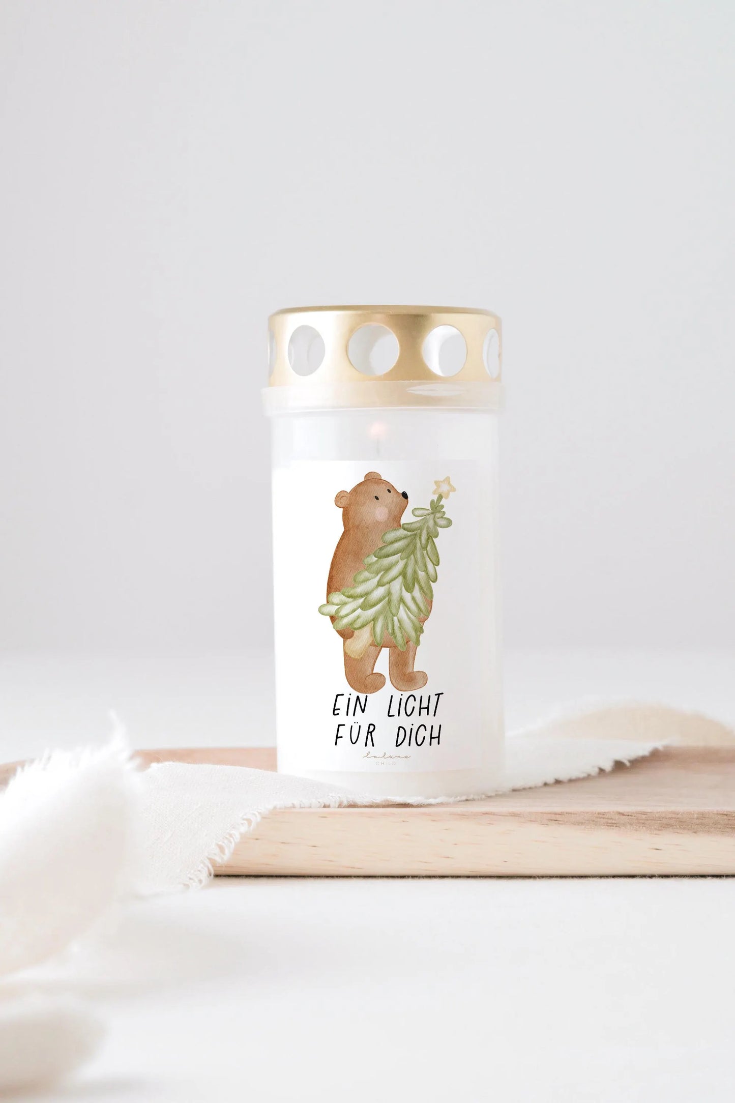 Grabkerze Bär Tannenbaum mit Spruch