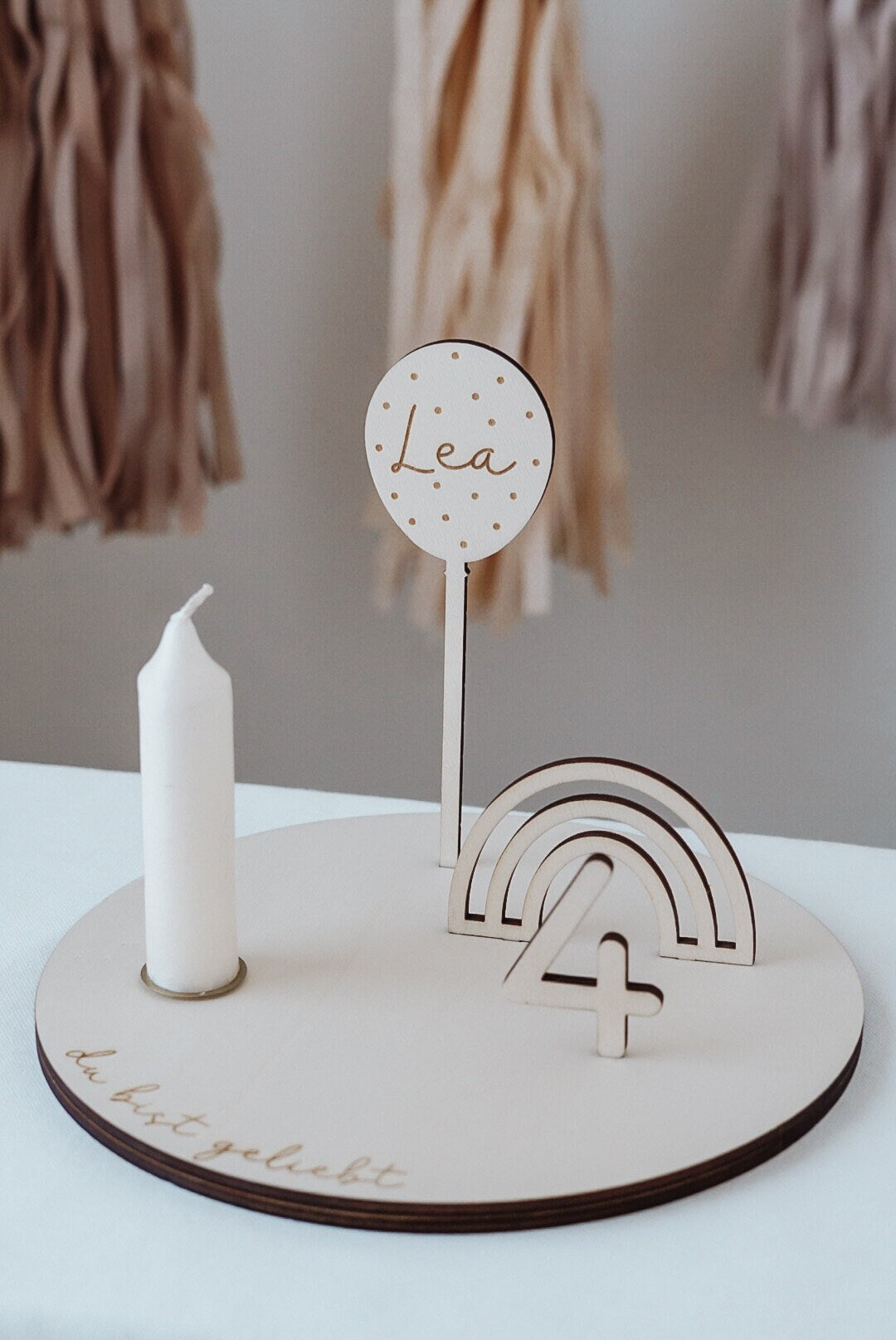 Kerzenteller Geburtstagsteller mit Regenbogen & Ballon Personalisiert