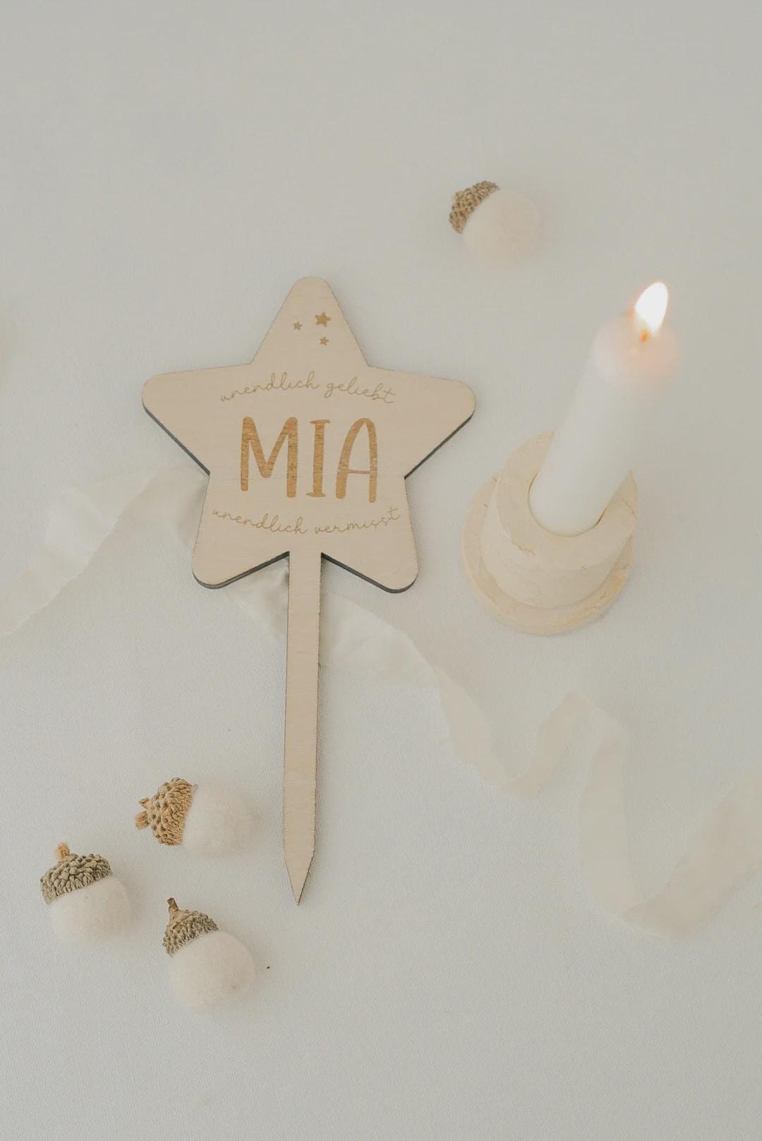 Grabkerze Fuchs mit Spruch & Grabstecker Stern SET