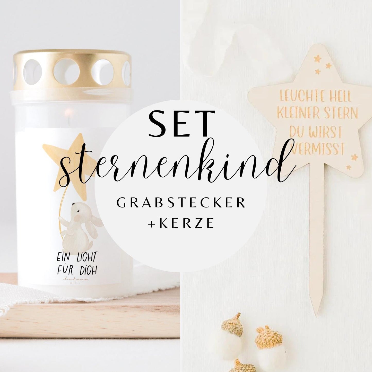Grabkerze Hase & Grabstecker SET