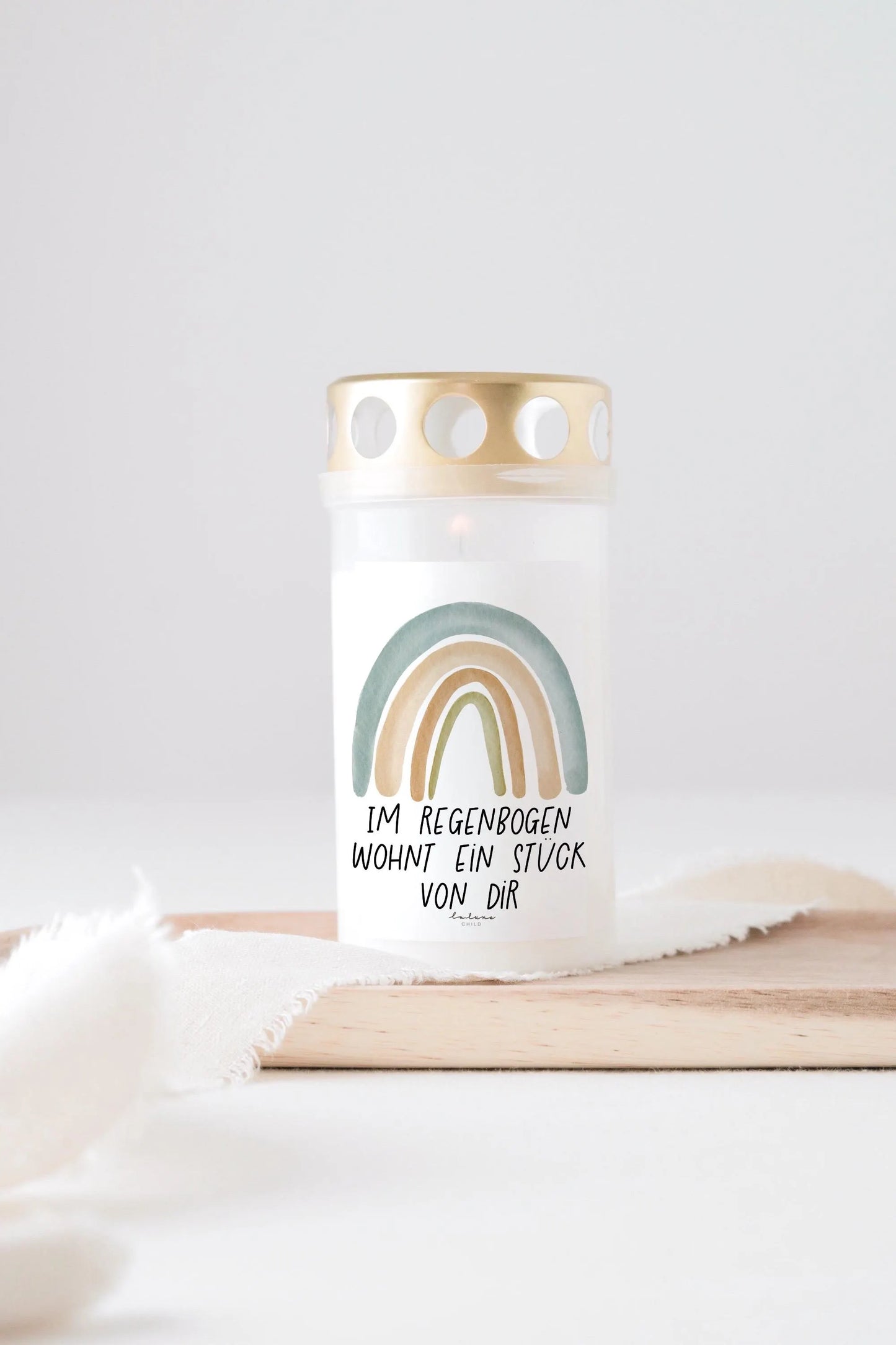 Grabkerze Regenbogen Blau mit Spruch