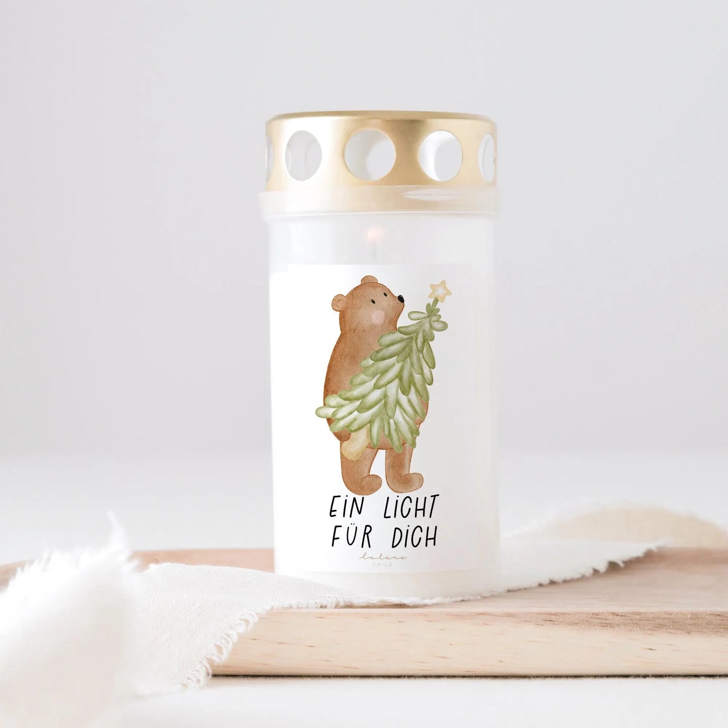 Grabkerze Bär Tannenbaum mit Spruch