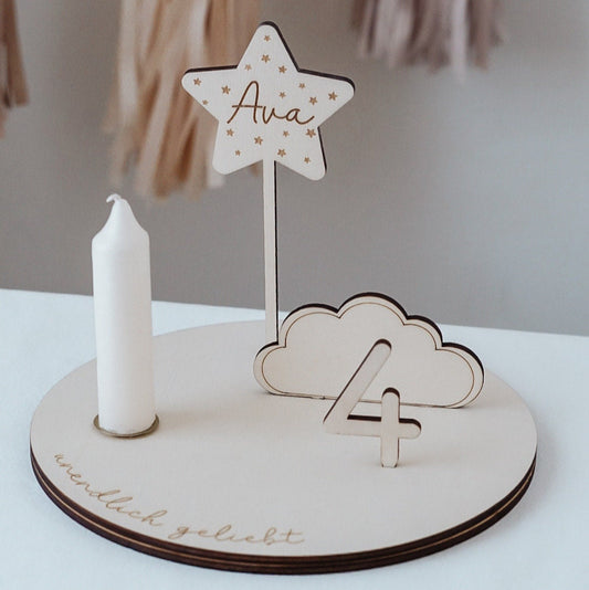 Personalisierter Holz Geburtstagsteller mit Sternenstecker