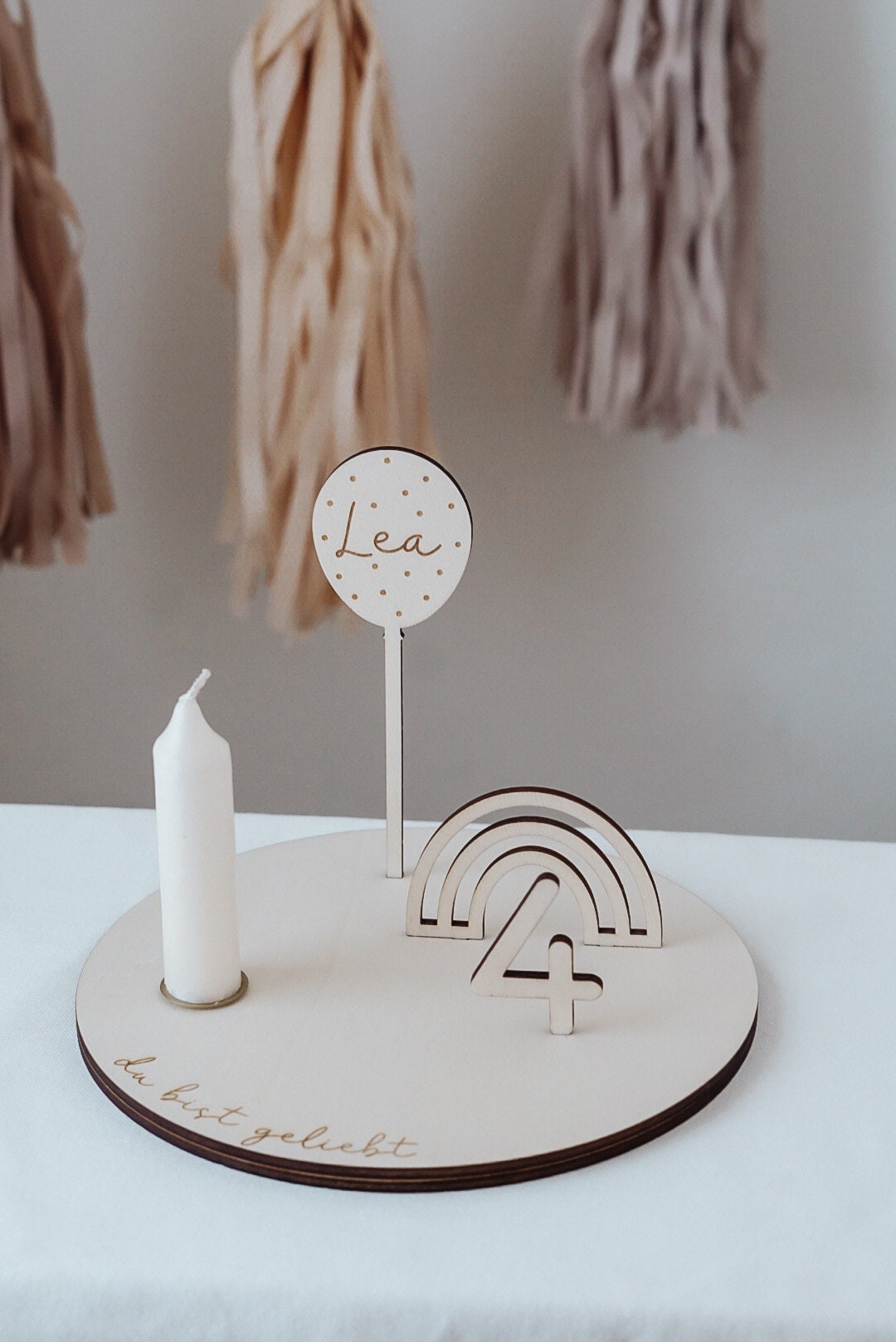 Kerzenteller Geburtstagsteller mit Regenbogen & Ballon Personalisiert