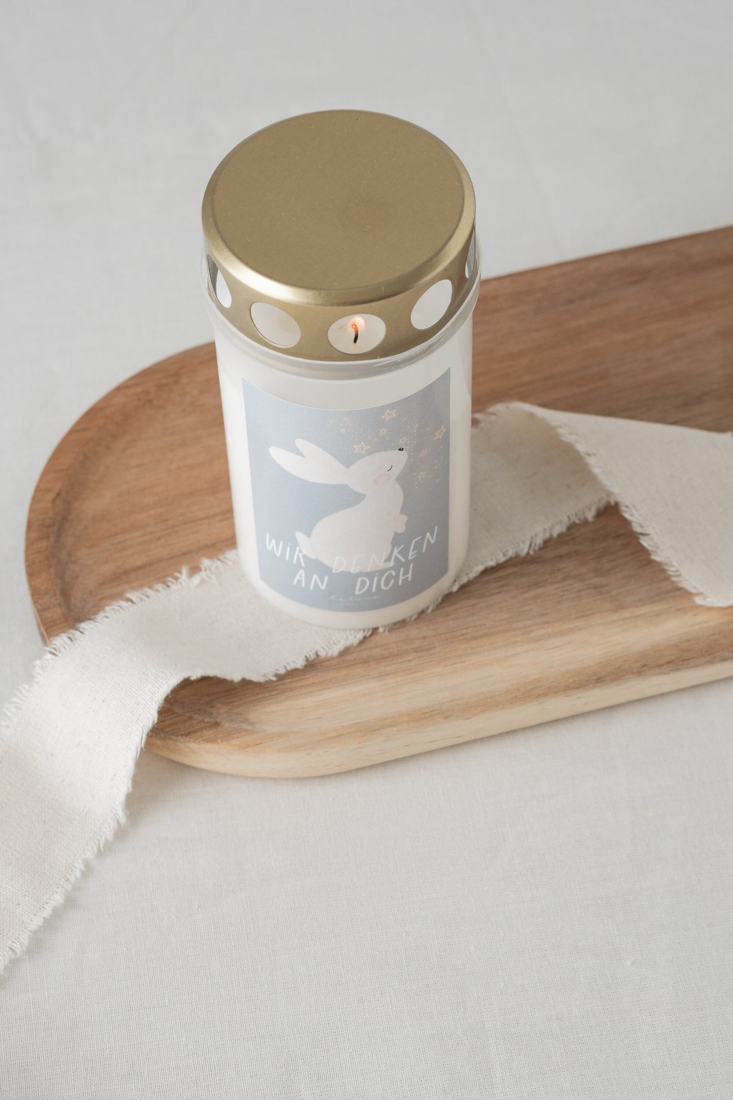 Grabkerze Hase mit Spruch "Wir denken an dich" Trauerkerze Trauergeschenk Himmelsgeburtstag Grabschmuck