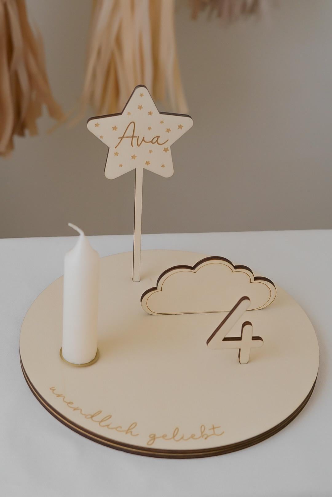 Personalisierter Holz Geburtstagsteller mit Sternenstecker