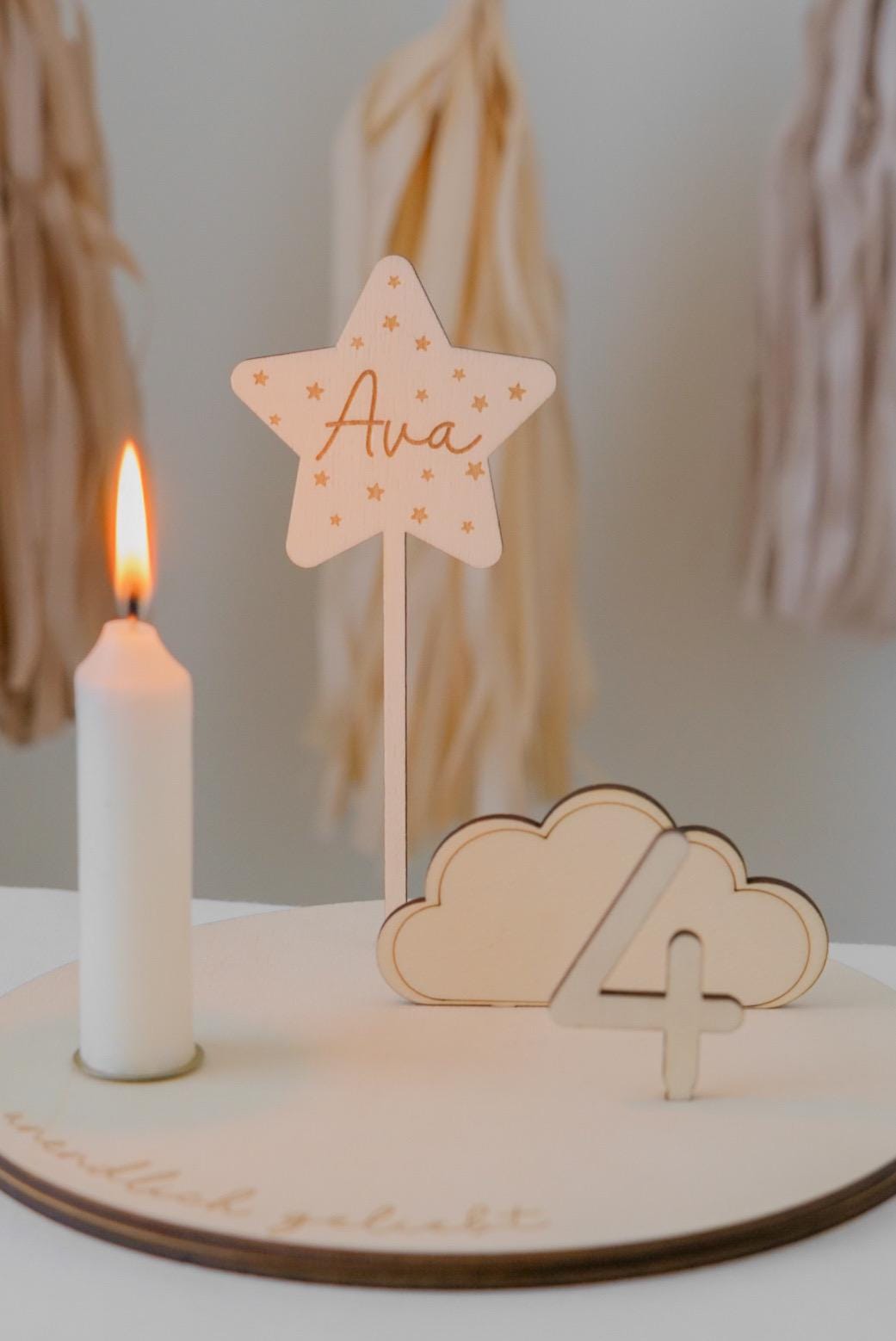 Personalisierter Holz Geburtstagsteller mit Sternenstecker