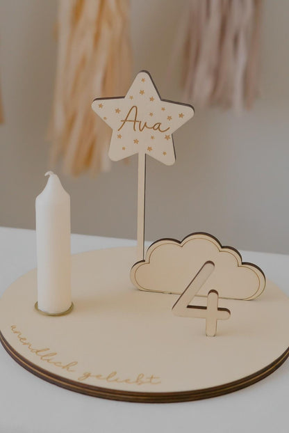Personalisierter Holz Geburtstagsteller mit Sternenstecker