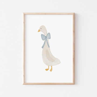 Kinderposter Gans mit blauer Schleife