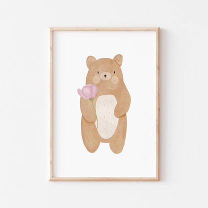 Kinderposter Bär mit Blume