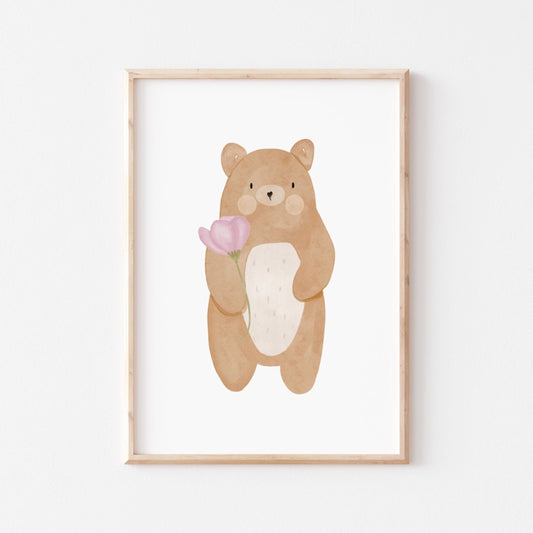 Kinderposter Bär mit Blume
