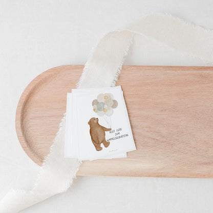 Aufkleber für Grabkerze mit Bär und Ballons, gestaltet für den Himmelsgeburtstag eines Sternenkindes. Das zarte Design vermittelt Trost und Erinnerungen an den verlorenen Engel.