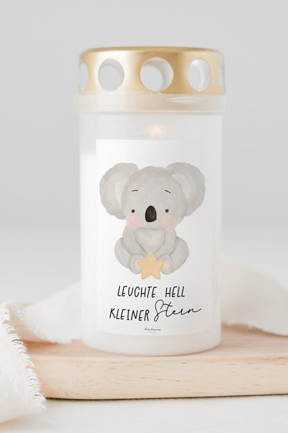 Grabkerze Sternenkind Koala Stern leuchte hell liebevoll Trauer Geschenk himmelsgeburtstag