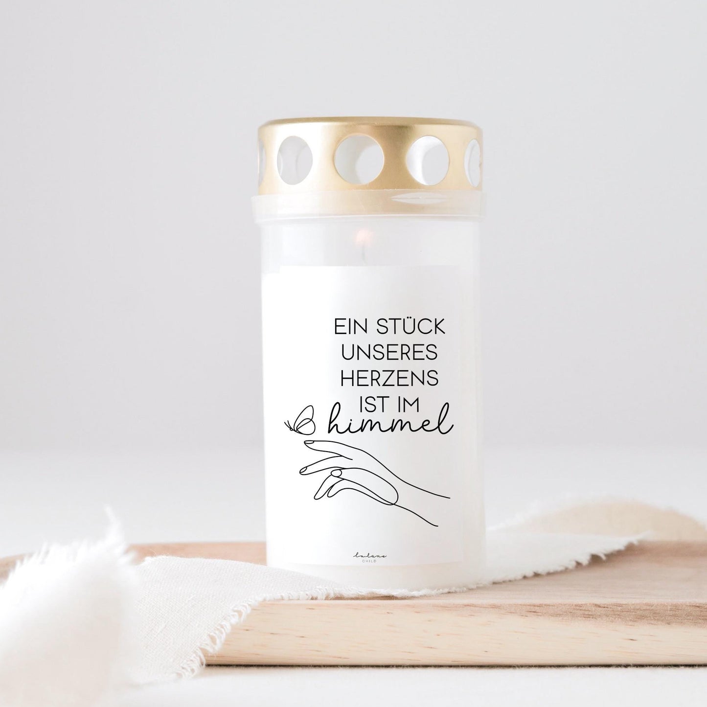 Grabkerze mit Spruch "Ein Stück Unseren Herzens…"