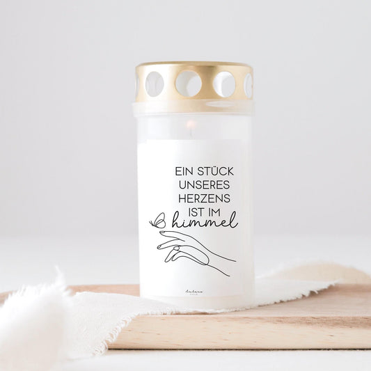 Grabkerze mit Spruch "Ein Stück Unseren Herzens…"