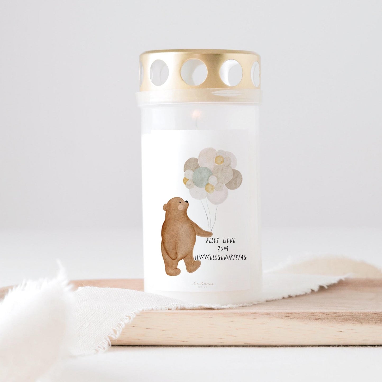 Grabkerze Himmelsgeburtstag Bär mit Stern und Spruch "Alles liebe zum Himmelsgeburtstag" Trauergeschenk Trauerkerze Geburtstag Kerze