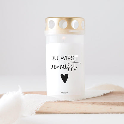 Grabkerze mit Spruch "Du wirst vermisst"