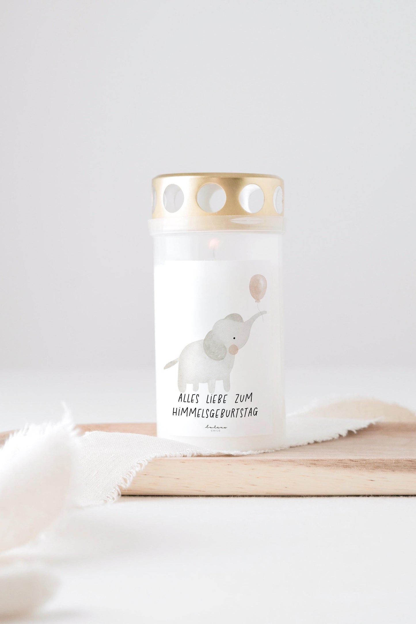 Grabkerze Himmelsgeburtstag Elefant mit Ballon und Spruch "Alles liebe zum Himmelsgeburtstag" Trauergeschenk Trauerkerze Geburtstag Kerze