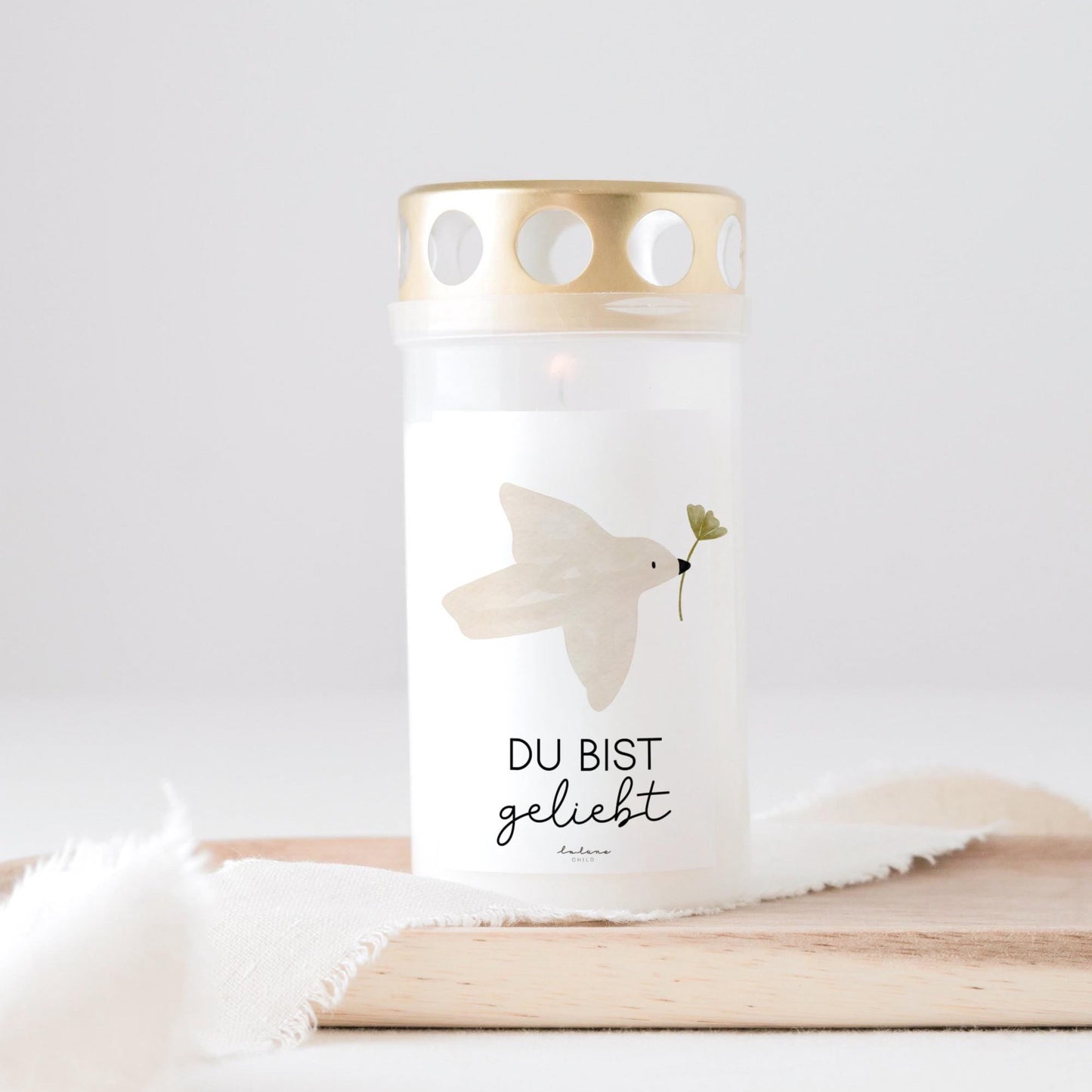 Grabkerze mit Spruch "Du bist geliebt"