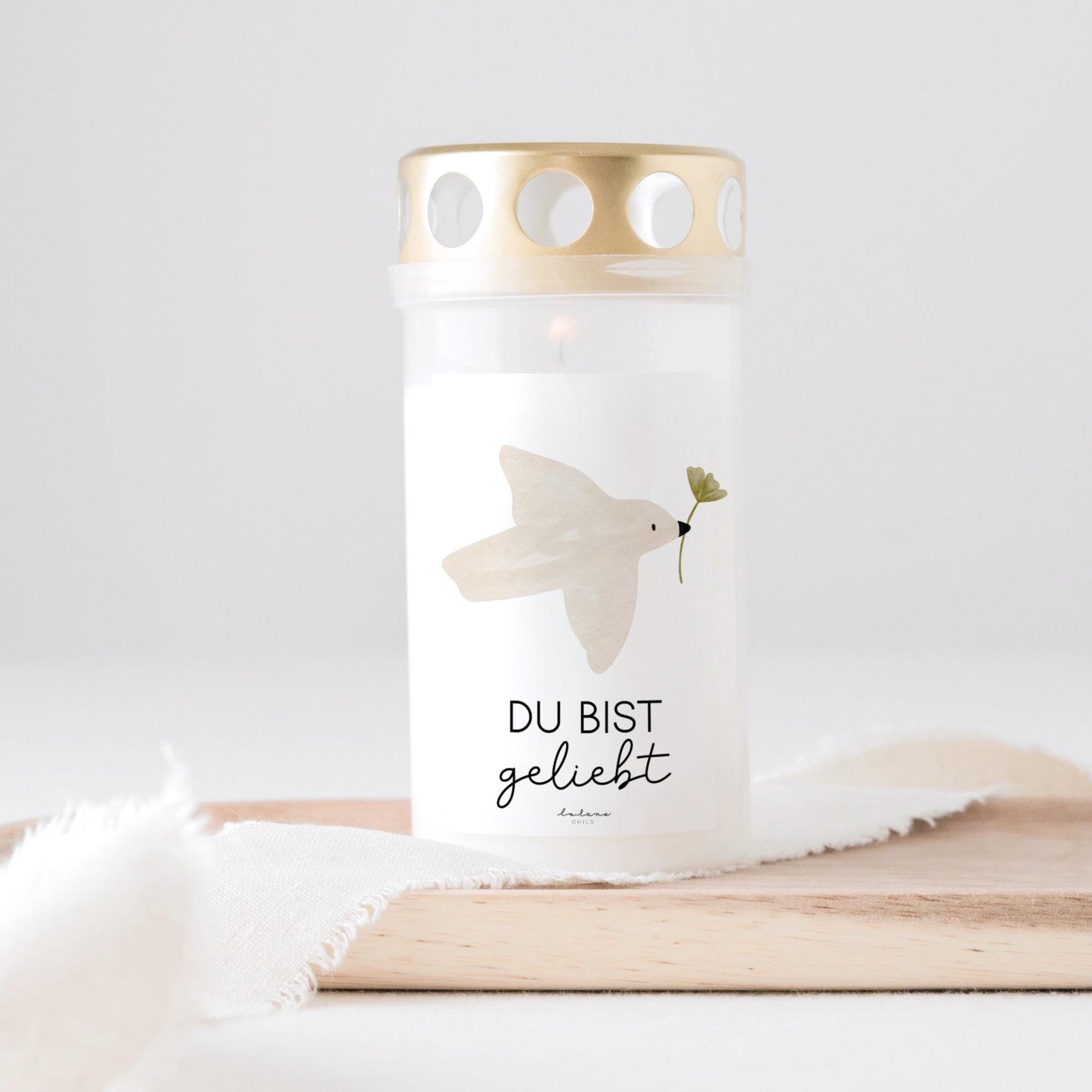 Grabkerze mit Spruch "Du bist geliebt"