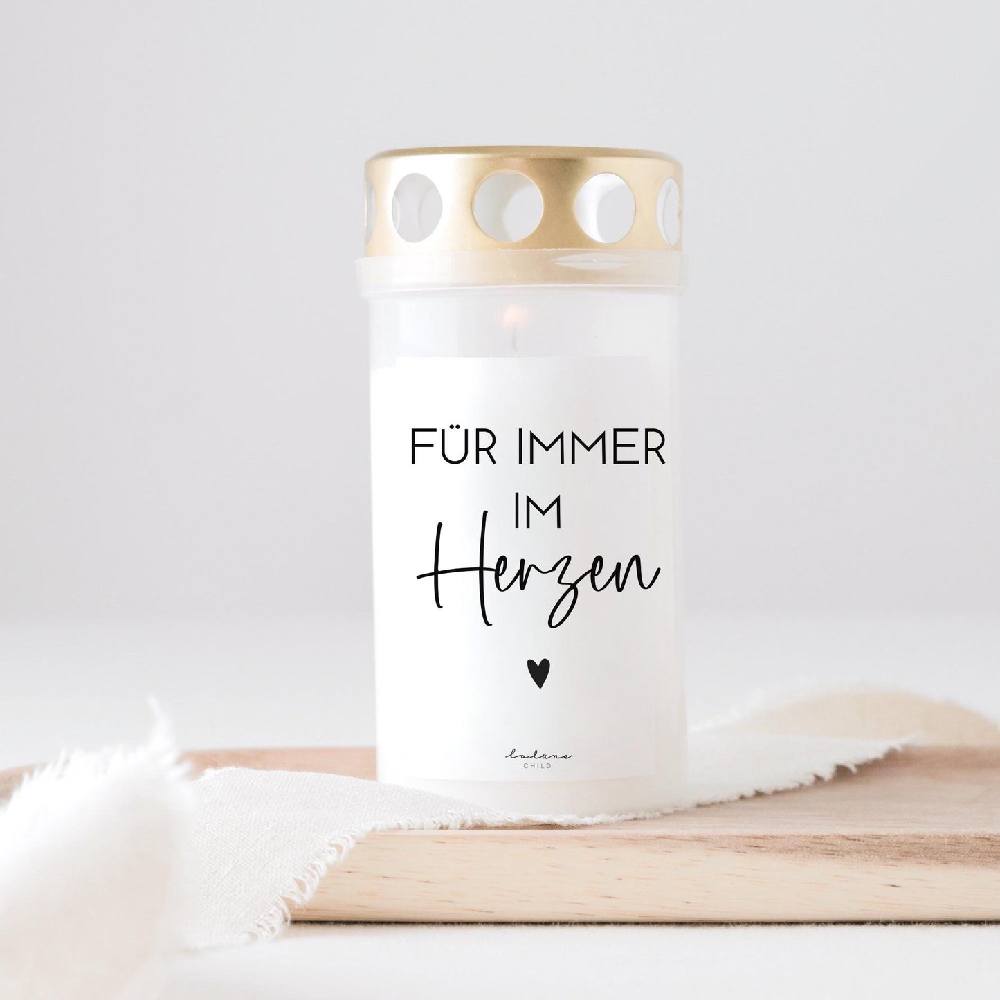 Grabkerze mit Spruch "Für immer im Herzen"