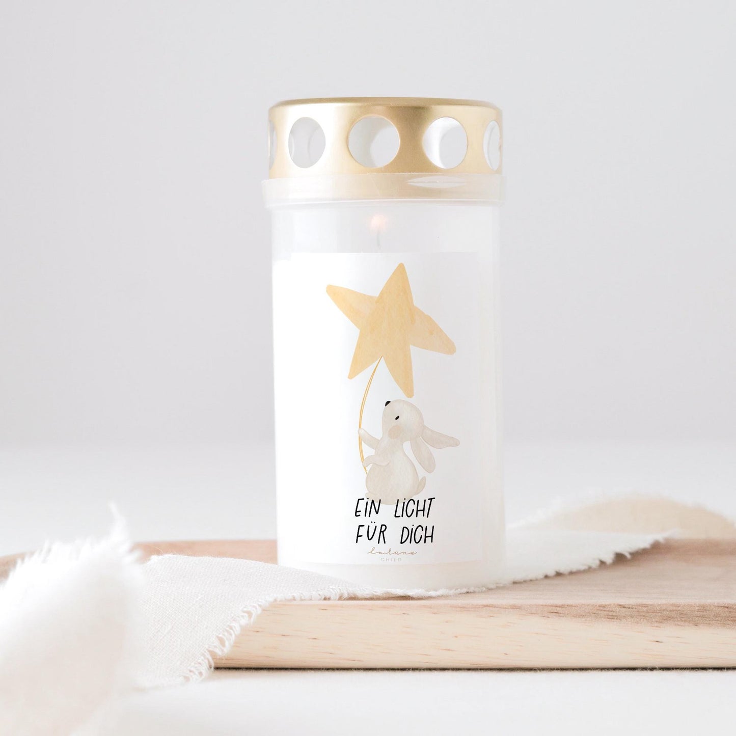 Grabkerze Hase  mit Spruch "Ein Licht für dich " Trauerkerze Trauergeschenk Sternenkind Himmelsgeburtstag