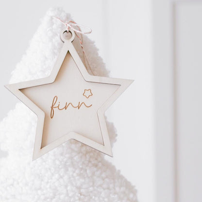 Anhänger aus Holz 2- Teilig Stern mit Namen