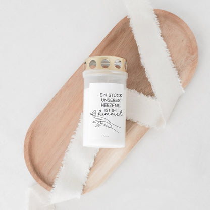 Grabkerze mit Spruch "Ein Stück Unseren Herzens…"