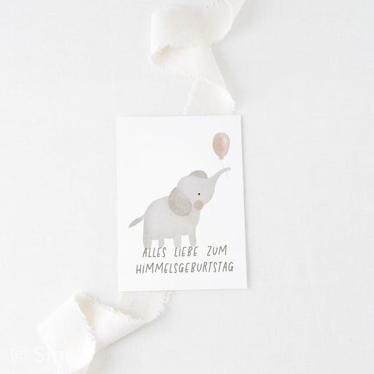 Postkarte Elefant mit Ballons Himmelsgeburtstag