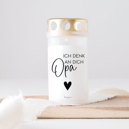 Grabkerze mit Spruch "Ich denk an dich Opa"