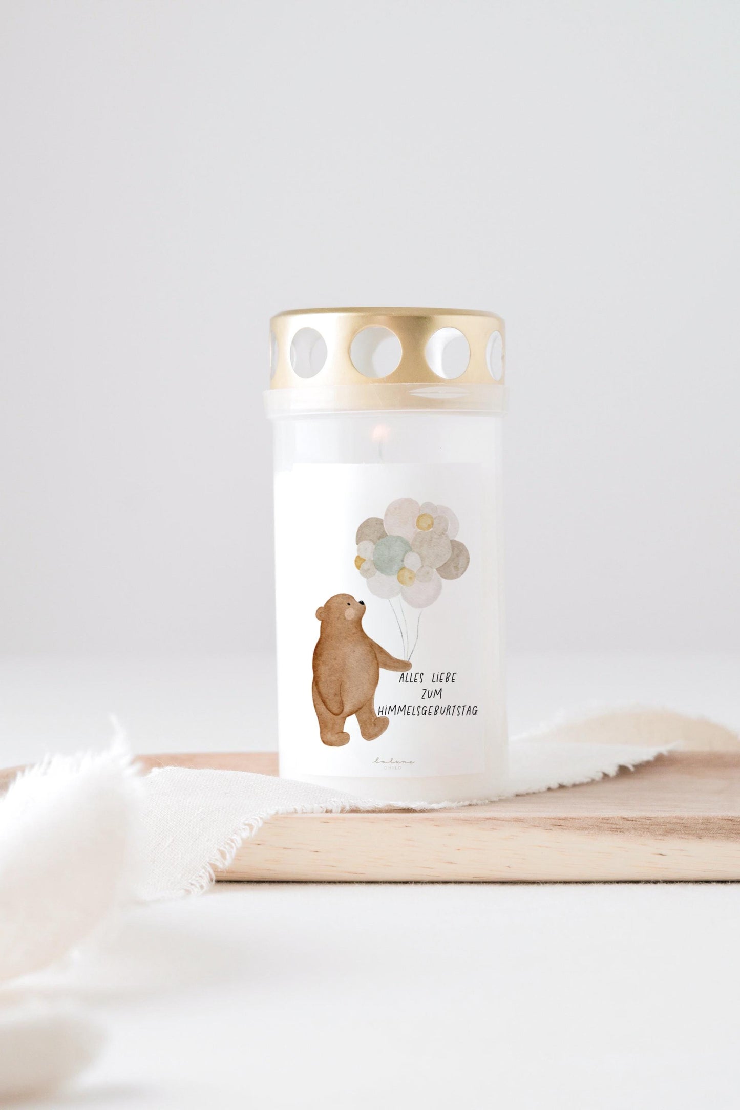 Grabkerze Himmelsgeburtstag Bär mit Stern und Spruch "Alles liebe zum Himmelsgeburtstag" Trauergeschenk Trauerkerze Geburtstag Kerze