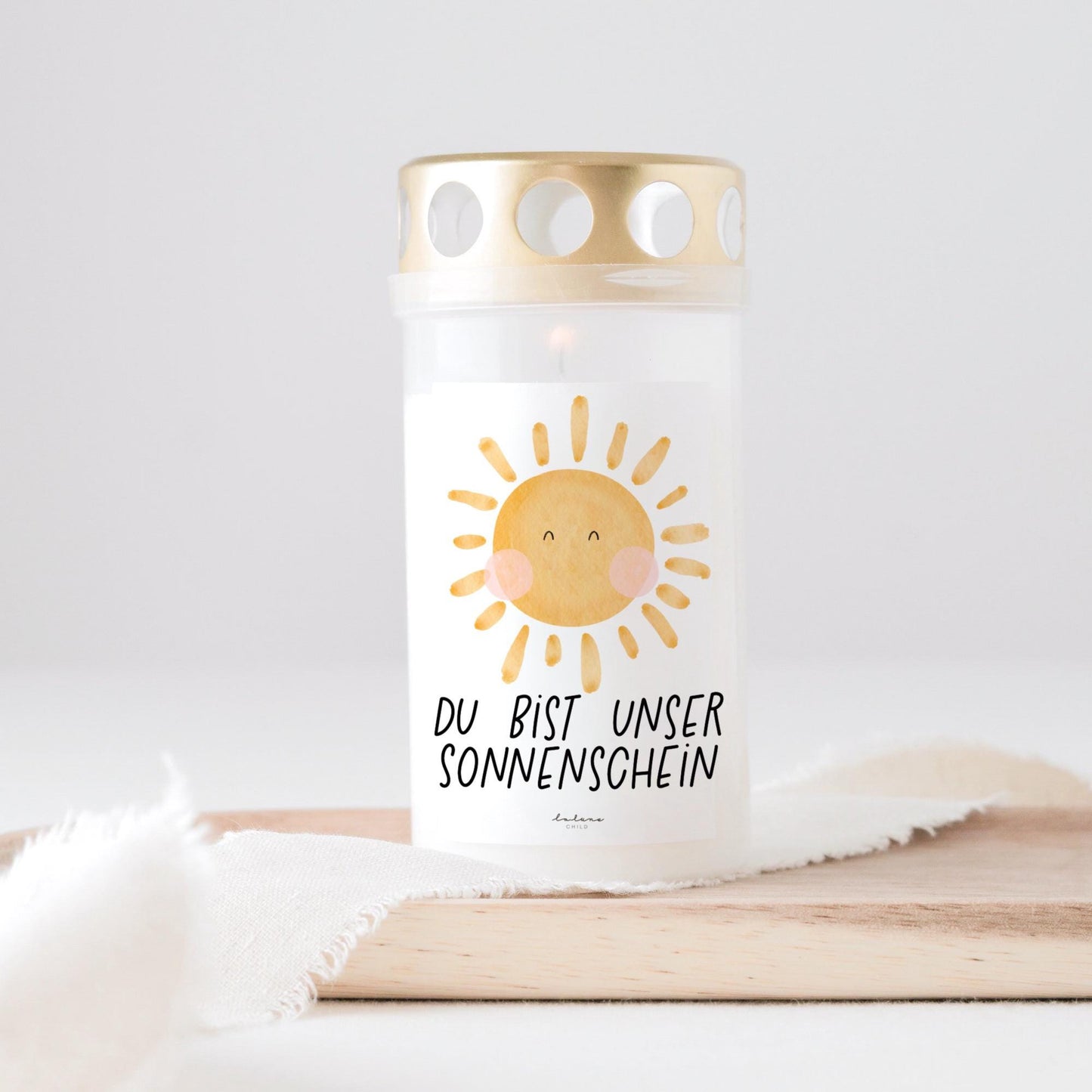 Grabkerze Sonne  mit Spruch "Du bist unser Sonnenschein " Trauerkerze Trauergeschenk Himmelsgeburtstag Grabschmuck Sternenkind