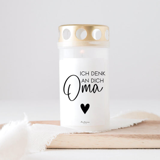 Grabkerze mit Spruch "Ich denk an dich Oma"