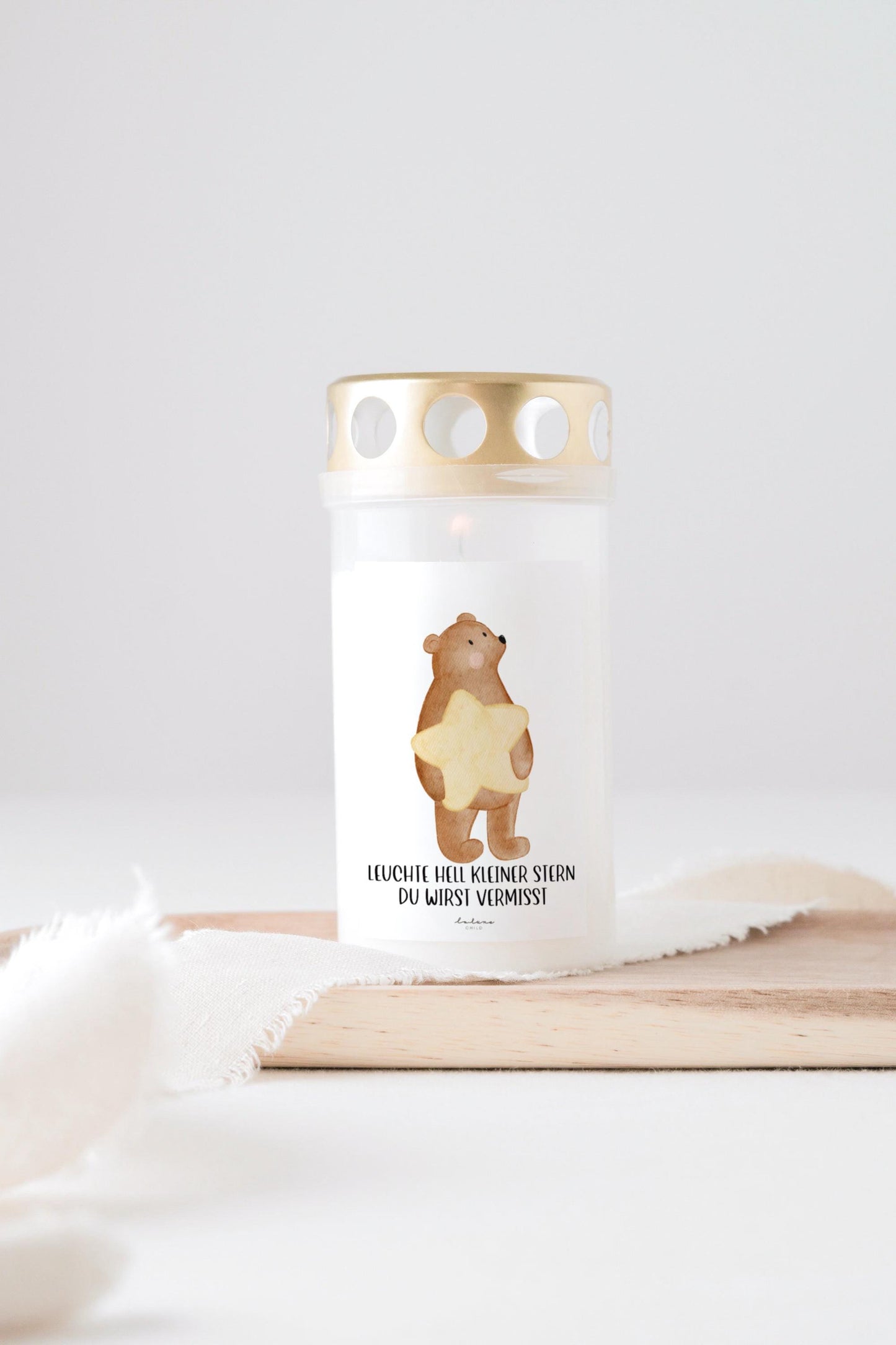 Grabkerze mit Spruch "Leuchte hell kleiner Stern, du wirst vermisst" Trauerkerze Trauergeschenk Sternenkind Himmelsgeburtstag