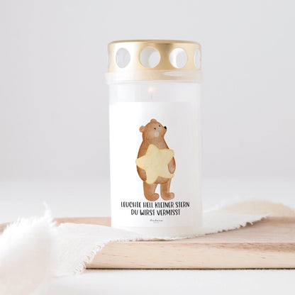 Grabkerze mit Spruch "Leuchte hell kleiner Stern, du wirst vermisst" Trauerkerze Trauergeschenk Sternenkind Himmelsgeburtstag