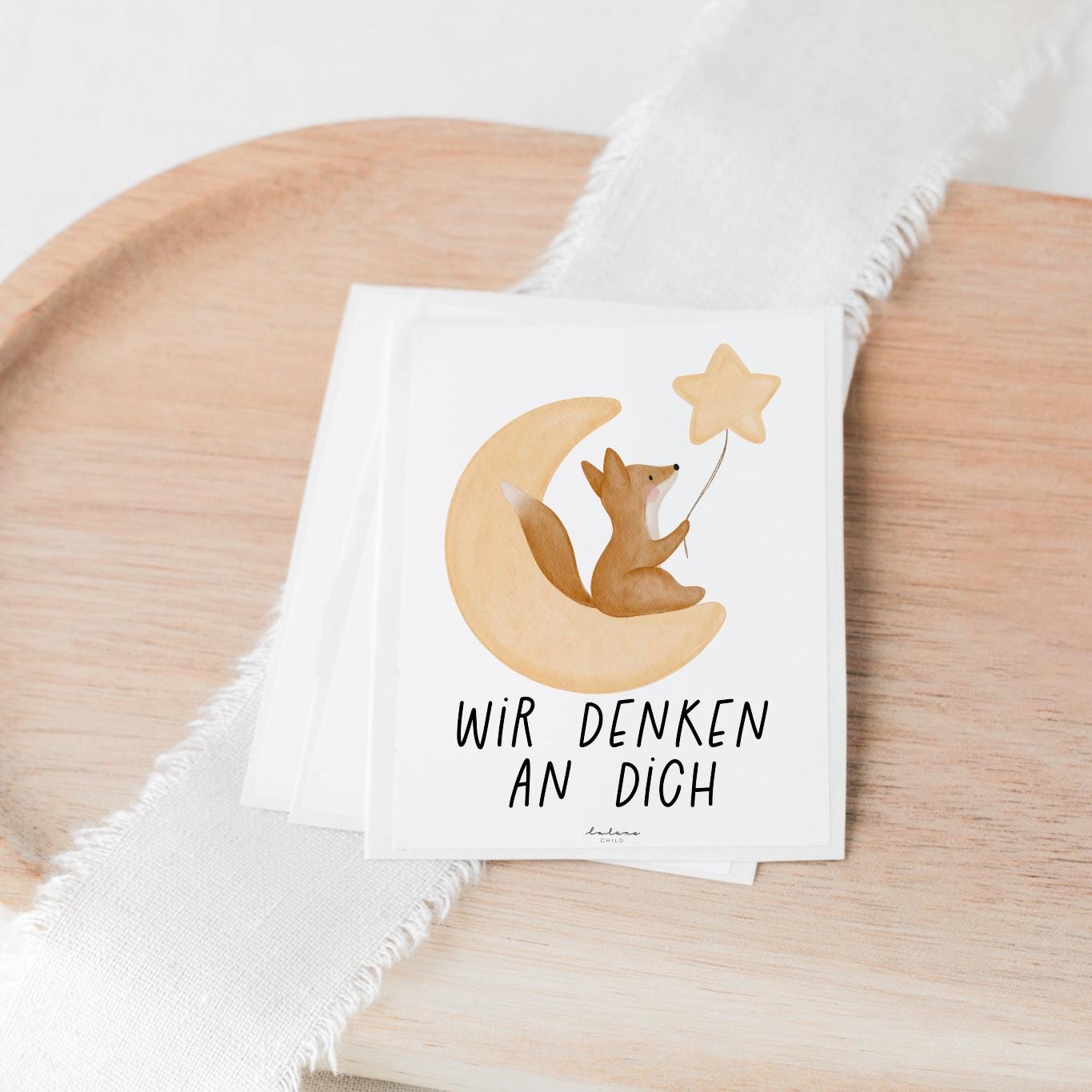 Aufkleber Grabkerze Fuchs – mit Spruch Wir denken an dich