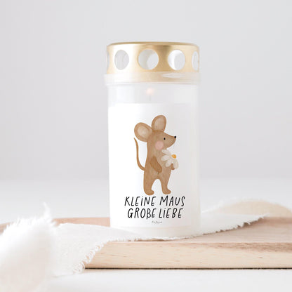 Grabkerze Maus Gänseblümchen mit Spruch "Kleine Maus - Große Liebe" Trauerkerze Trauergeschenk Himmelsgeburtstag Grablicht Kerze Friedhof