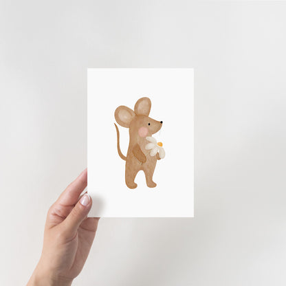 Postkarte Maus Blume