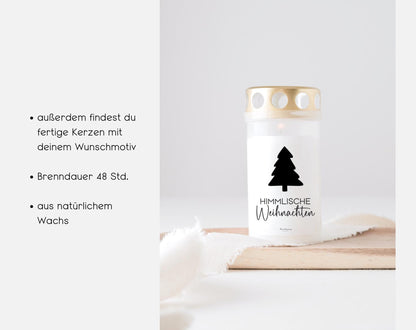 Sticker für Grabkerze mit Spruch „Himmlische Weihnachten“ Gedenkkerze Trauerkerze