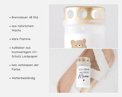 Grabkerze mit Spruch "Leuchte hell kleiner Stern, du wirst vermisst" Trauerkerze Trauergeschenk Sternenkind Himmelsgeburtstag