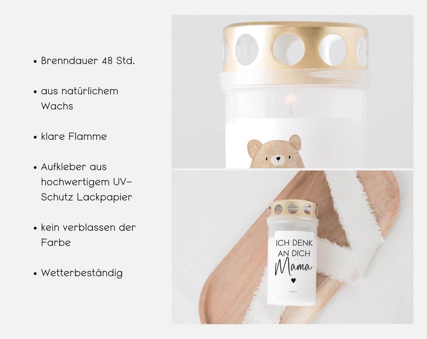 Grabkerze Otter Familie mit Spruch „Getragen in den Wellen der Erinnerung" Trauerkerze Trauergeschenk Sternenkind Himmelsgeburtstag