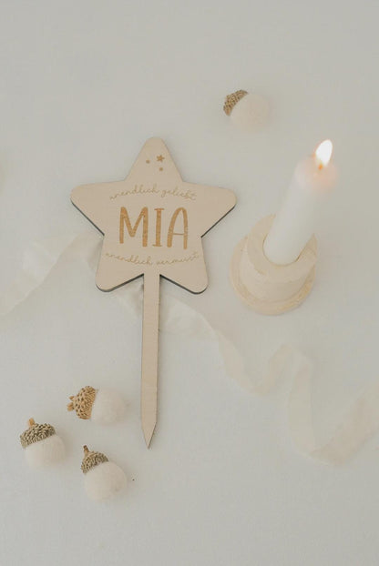 Grabkerze Fuchs mit Spruch & Grabstecker Stern SET