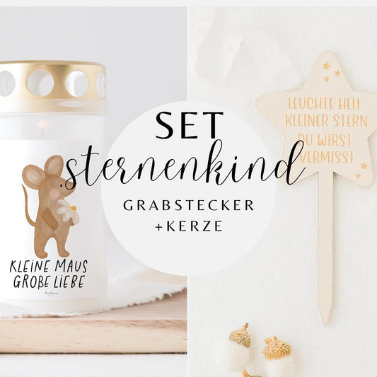 Grabkerze Maus & Grabstecker Stern SET