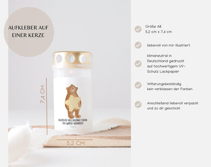 Grabkerzen Sticker Bär mit Stern – Leuchte hell kleiner Stern, du wirst vermisst | Erinnerung für Grabkerze Sternenkind