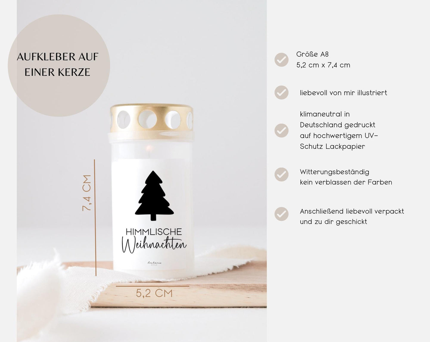 Sticker für Grabkerze mit Spruch „Himmlische Weihnachten“ Gedenkkerze Trauerkerze