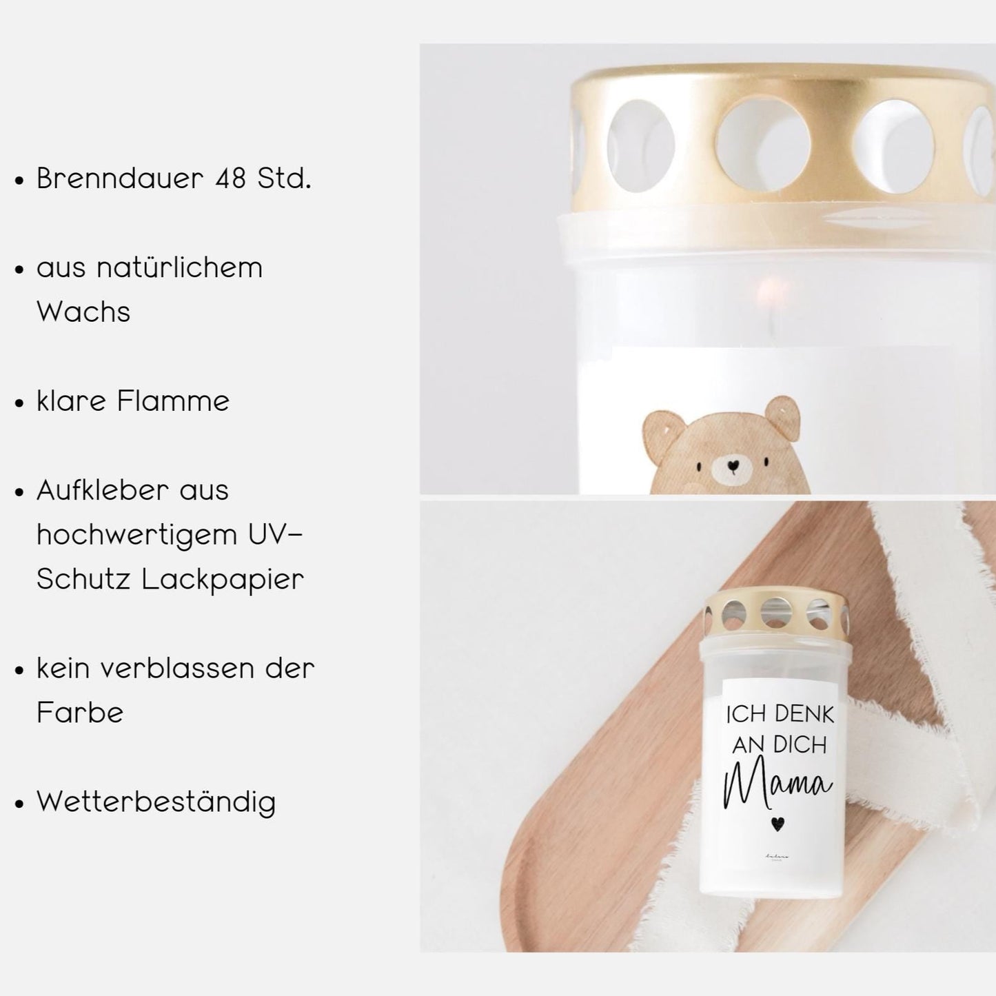 Grabkerze mit Spruch "Ein Stück Unseren Herzens…"