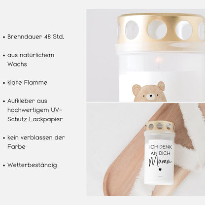 Grabkerze mit Spruch "Ein Stück Unseren Herzens…"