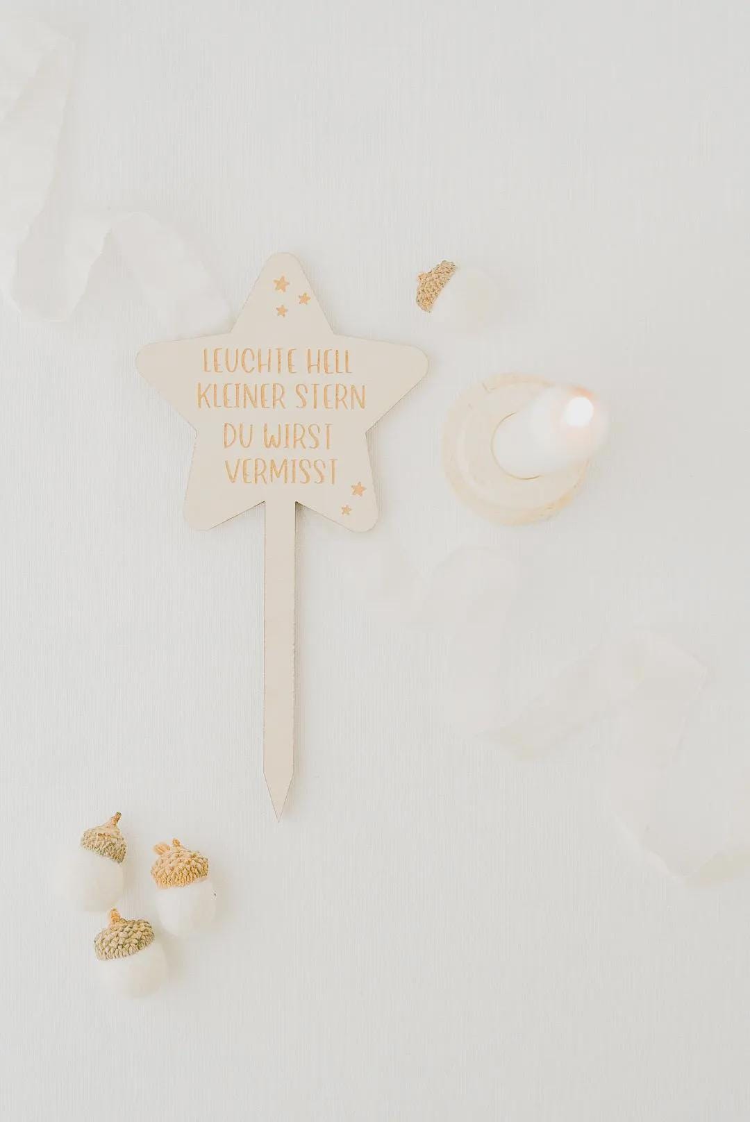 Grabkerze Fuchs mit Spruch & Grabstecker Stern SET