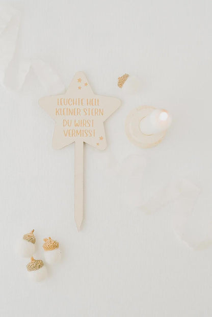 Grabkerze Fuchs mit Spruch & Grabstecker Stern SET