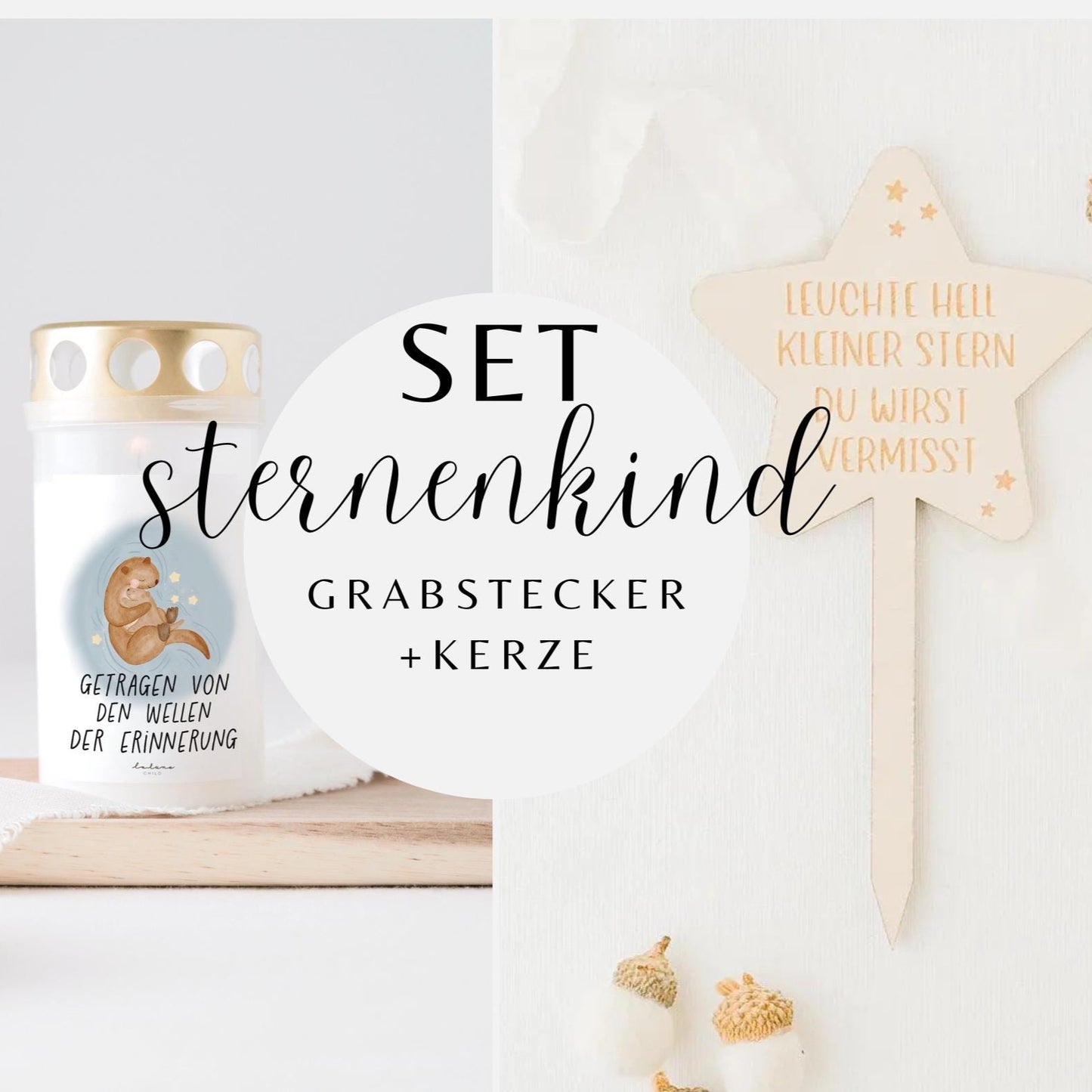 Grabkerze Otter & Grabstecker SET